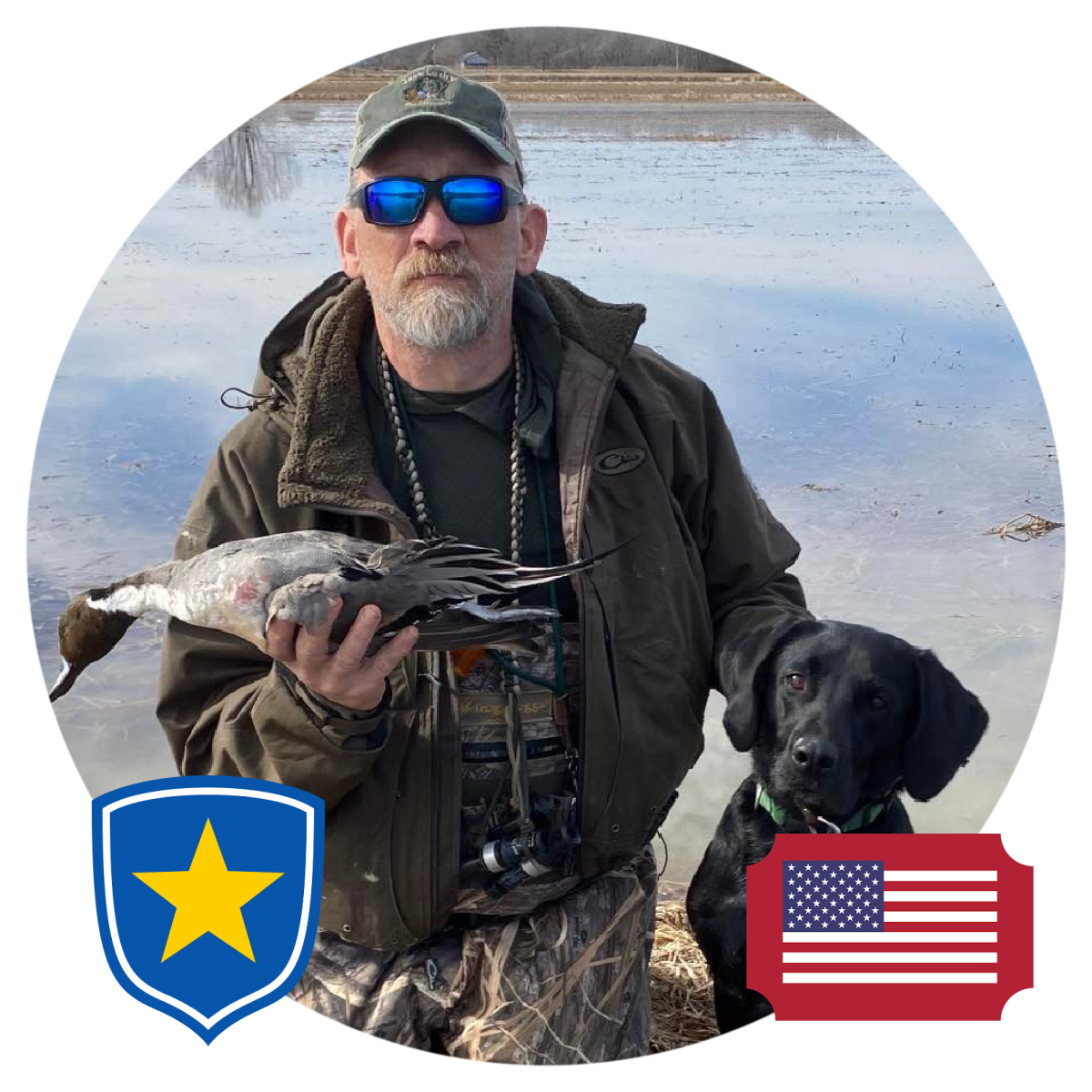 Hunter standing over decoys in Perry, Oklahoma.