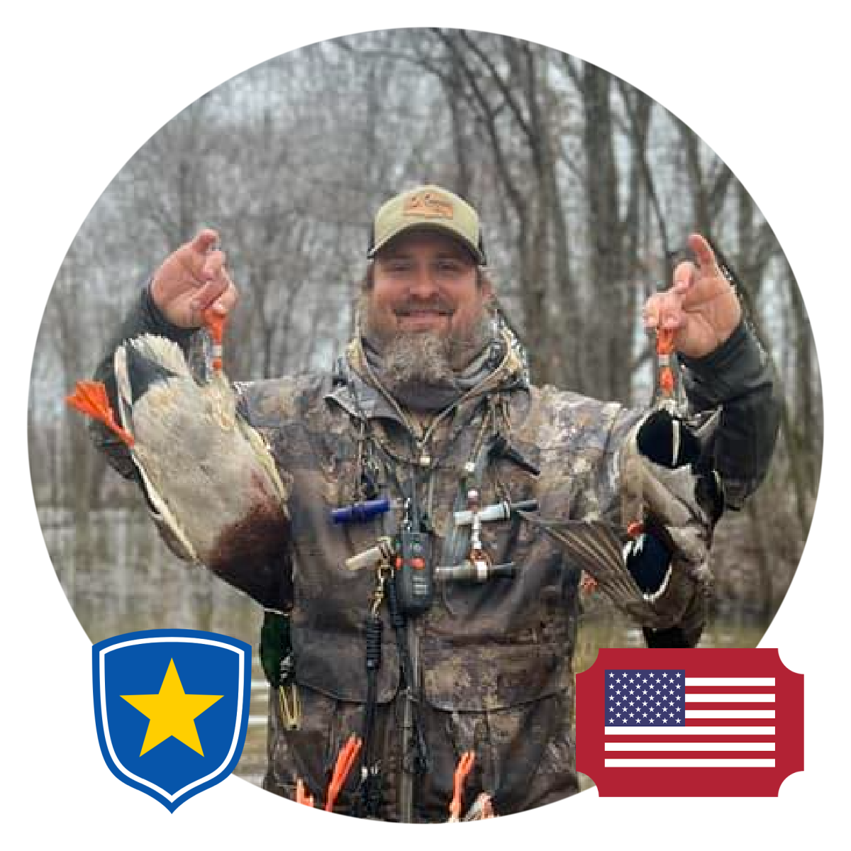 Hunter standing over decoys in Perry, Oklahoma.